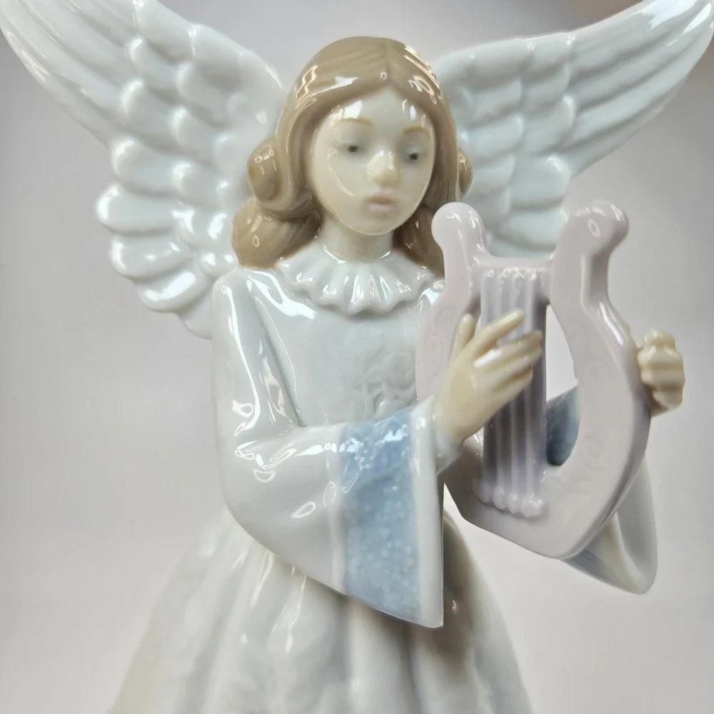 Vintage MINT Lladro Heavenly Harpest 5830 Angel‎ with Lyre Figurine Tree Topper